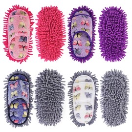 handrong Pantuflas de trapeador, 4 pares de pantuflas de microfibra de mariposa, pantuflas de limpieza para hombres y mujeres, lavables