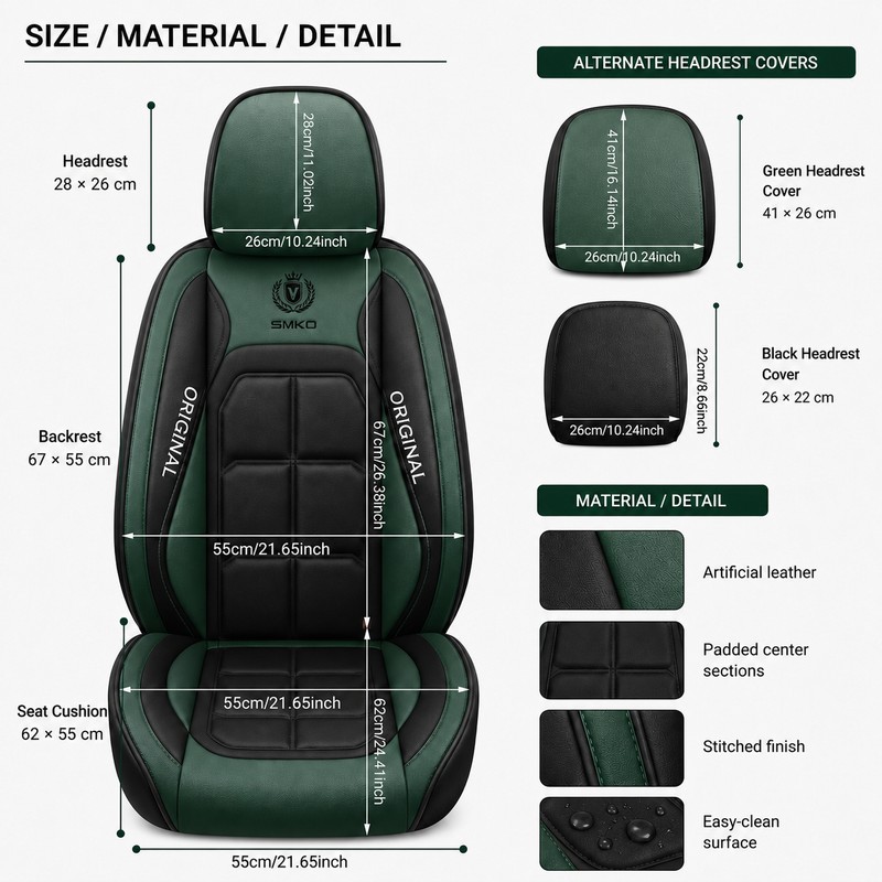 2-Piece Universal Front Car Seat Covers – Full-Cover Artificial Leather