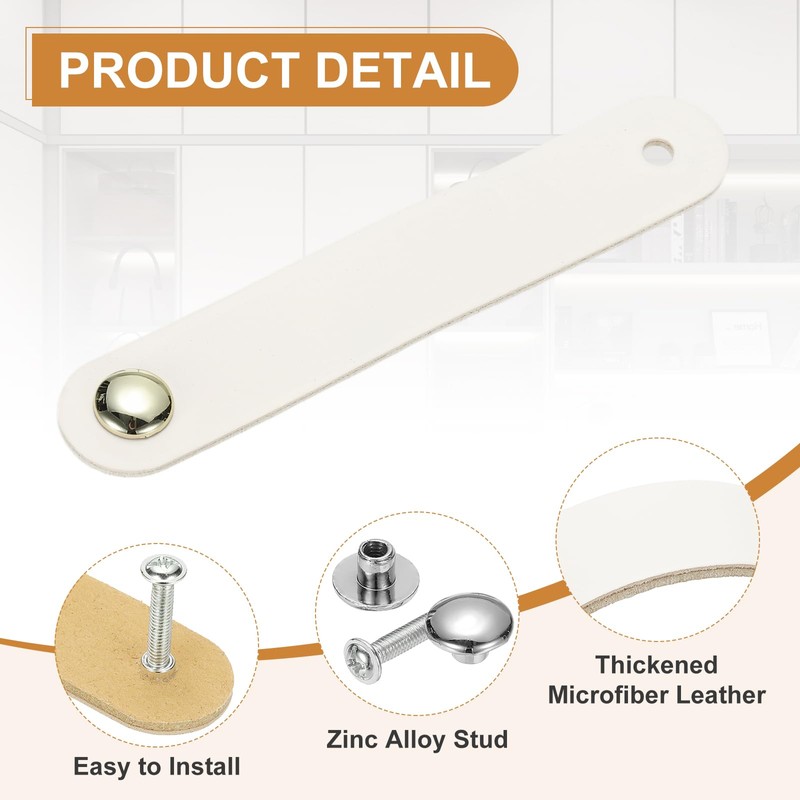 PATIKIL Leather Drawer Pulls, 4 Pcs Leather Handle Single Hole