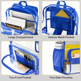 PAMANO Clear Backpack Heavy Duty Transparent See Through Bag for College Work Travel Security,Blue