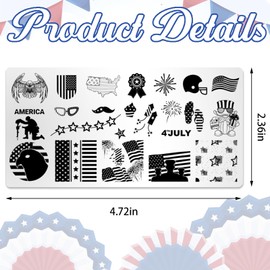 Patriotic Nail Stamping Plates American Flags Nail Art Plates Templates Memorial Day Stars Nail Stamper Set Statue of Liberty Printing Nail Stencils Reusable Nail Art Tools 6pcs Style A