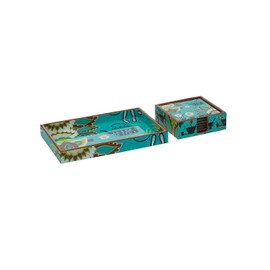 EZ Life Tray 9' x 6' Six Coasters with Holder Set - Chaiwala - Wood & Resin - Blue