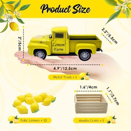 Teeloray Lemon Truck Decor, Lemon Decorations for Home, Metal Truck Decor with 10 Small Artificial Lemons and Wooden Box for Shop Window Table Centrepieces Household Kitchen Party, Yellow