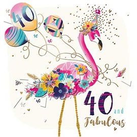 Age 40 Birthday Card (LD-SFE30013/40) - Flamingo 40-3D with Balloons - from The Talking Pictures Range - Hand Finished with Foil & Embellishment