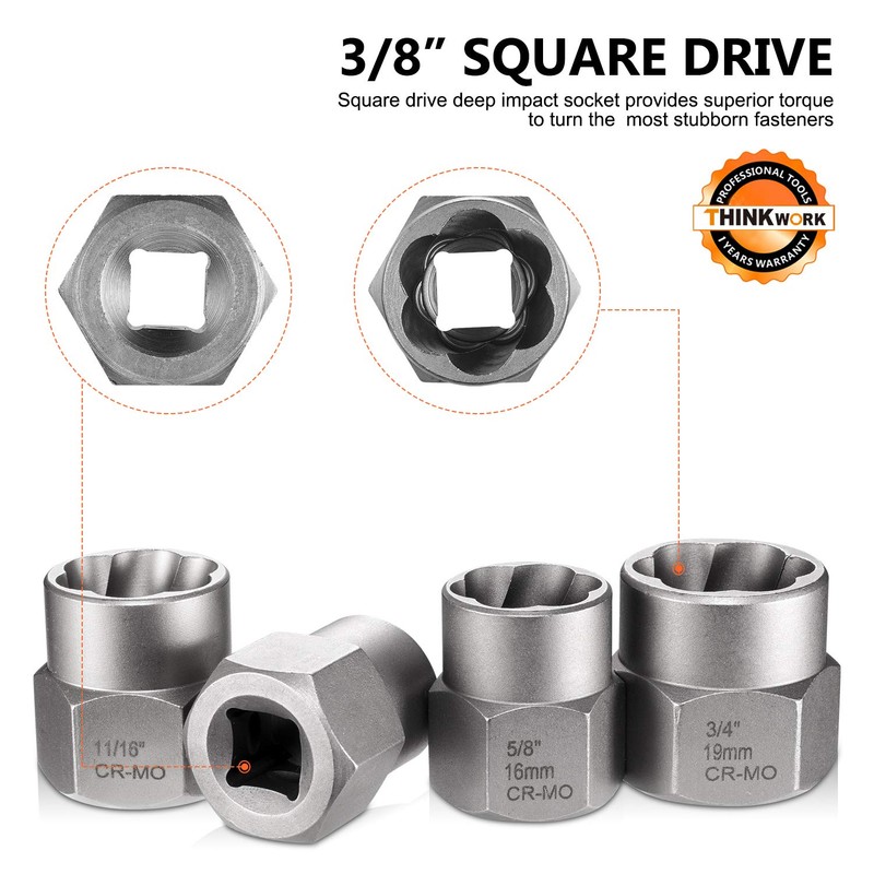 Thinkwork Impact Bolt Extractor Set, 13+1 Pieces Nut Removal Tool,