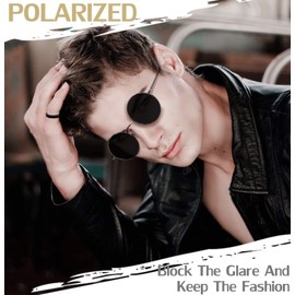 Joopin Men's Sunglasses, Polarized, Round, UV Cut Protection of UV400, Lightweight, Durable, Retro, Fashion, Classic Design, With Case, For Traveling, Outing, Fishing, Driving, Climbing, Black