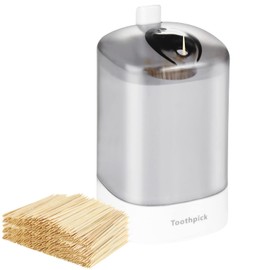 TRTRin Toothpick Dispenser-With Bamboo Wooden Toothpicks [600 Count], Pop-Up Automatic Toothpick Holder Dispenser, for Kitchen Restaurant Sturdy Safe Container White toothpick holder.