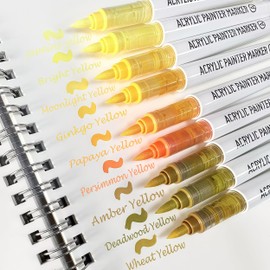 HysmmxHer Creative Paint-like Brush Tip Acrylic Markers, Assorted Colors, 9 Count, Perfect for Art and Craft Supplies, Ideal for Canvas, Wood, Stone, and DIY Crafts (Warm Yellow Series)