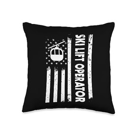 Ski Lift Operator Jobs Design Gondola Attendant USA Flag Proud Ski Lift Operator Apparel Chairlift America Throw Pillow, 16x16, Multicolor