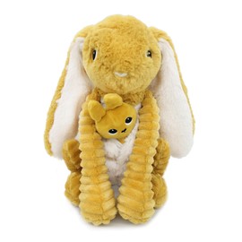 LES DÉGLINGOS Les Ptipotos by Maman Bebe Plush Toy - Very Soft - Birth Gift - Toudou Rabbit Mum & Baby Mustard 24cm