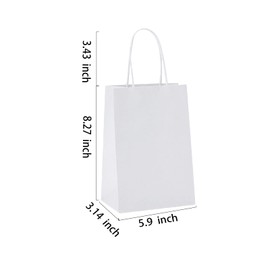 BAG BOX 25 Pack 5.9x3.1x8.25 Inch White Gift Bags with Handles,Bulk Kraft Paper Bags for Shopping, Retail, Merchandise, Wedding, Party Favors, Paper Grocery Sacks