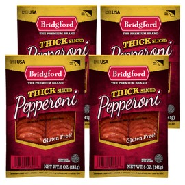 Bridgford Thick Sliced Pepperoni 5 oz Pack of 4 - Thick Pepperoni Slices for Pizza and Sandwiches - Zero-Carb Thick Sliced Pepperoni for Keto Diets - Ready-to-Eat Thick Pepperoni Slices for Snacking