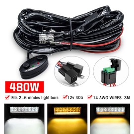 AUOKAY 14AWG LED Light Bar Wiring Harness Kit,3 Lead Double Control Led Wiring Harness with 12V 40A Relay MAX 480W for SUV ATV Off-Road