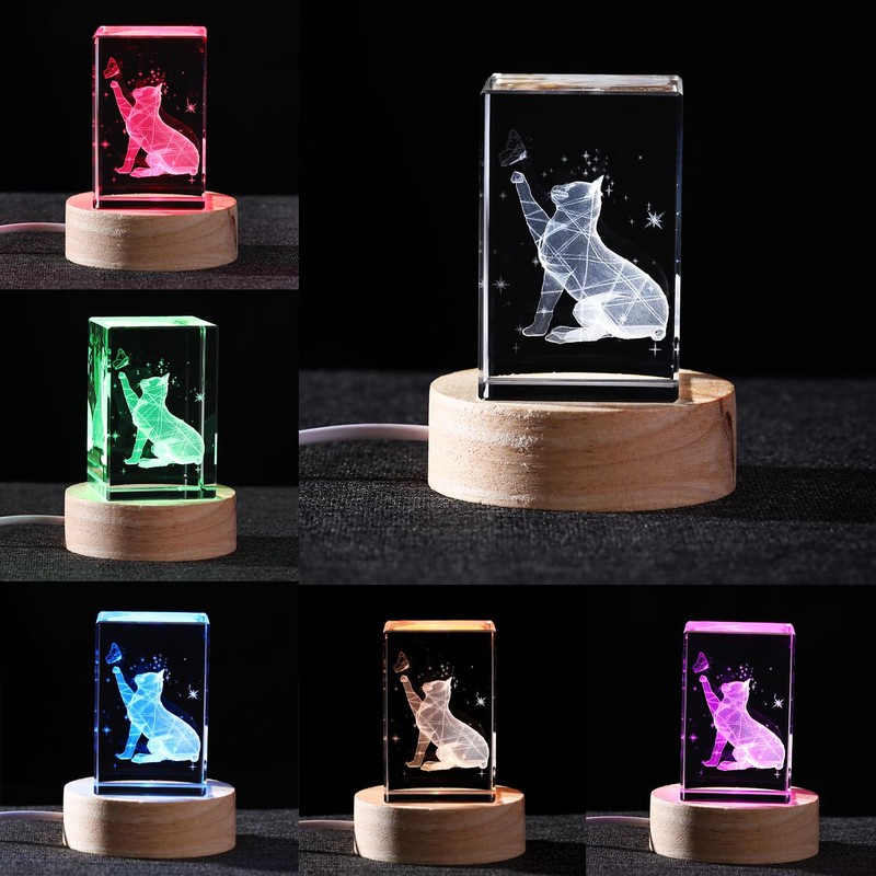 YummyCarrot Frame 3D Cat Figurine Nightlight Frame - Crystal Glass