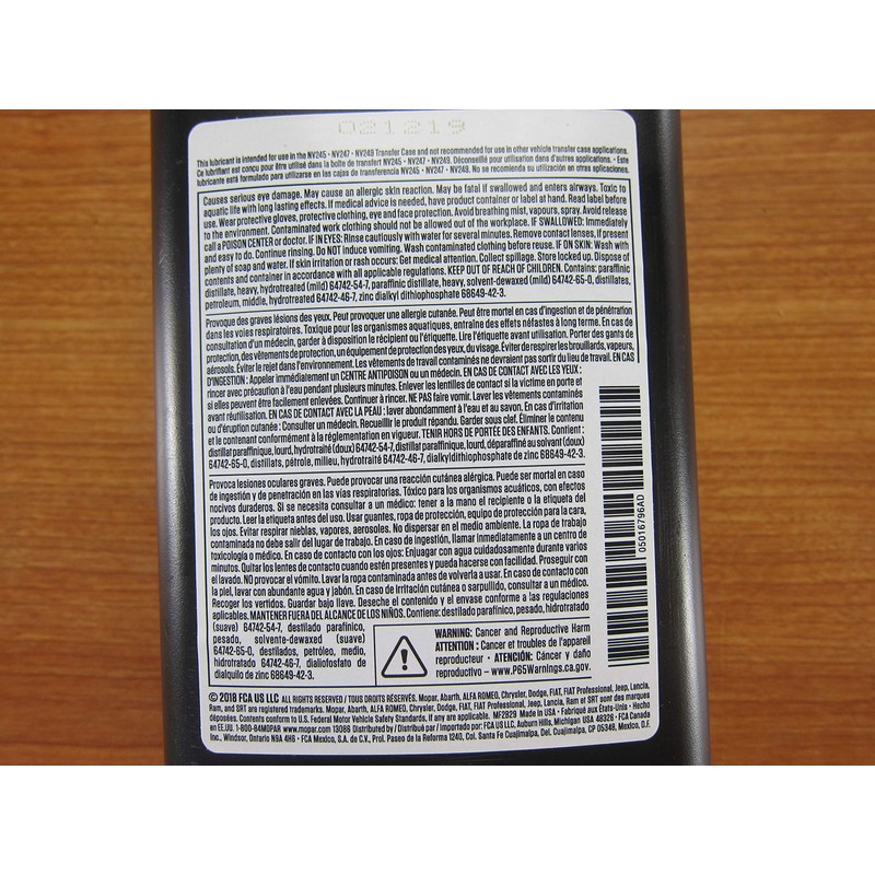 Mopar Two Quarts of Lubricant for NV245 NV247 NV249 Transfer