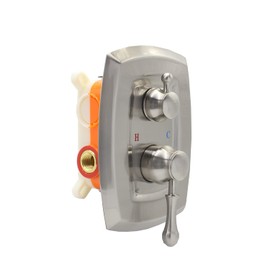 Brushed Nickel Shower Valve Trim Kit, Antique 3 Way Outlet Concealed Shower Mixer Diverter Valve Brass Rough-in Mixing Valve Replacement