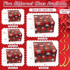 Fulmoon 10 Pcs Christmas Nesting Gift Boxes with Lids Ribbon Bow Buffalo Plaid Snowflakes Design Gift Boxes Christmas Stacked Gift Boxes in 5 Assorted Sizes for Christmas Decorative Present Gift Wrap