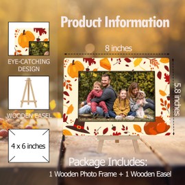 Cazhes Fall Pumpkin Picture Frames, Autumn Harvest Wooden 4x6 Photo Frame with Easel, Thanksgiving Gifts for Home Office Tabletop Display Decorations - D03