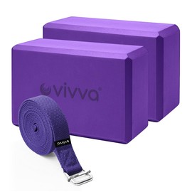 Vivva Yoga Blocks 2 Pack with Strap Non-Slip High Density 9 x 6x 3 inches, EVA Foam Yoga Brick with 250cm Yoga Strap to Improve Strength Balance for Yoga Pilates Meditation (Purple)