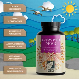 L-Tryptophan High Dose - 300 x L-Tryptophan Capsules - 500 mg L-Tryptophan per Capsule - 10 Months Range - Vegan L-Tryptophan from Fermentation - Laboratory Tested, No Unwanted Additives, Vegan