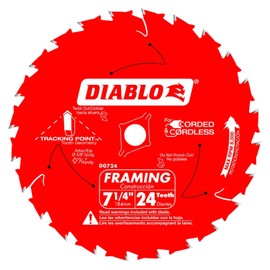 Diablo Framing Saw Blade for Wood - 7-1/4" x 24-Tooth, Thin Kerf, Anti-Vibration, Long Life for Framing & Pressure-Treated Wood, Tracking Point Tooth Design - Pack of 10 - D0724A