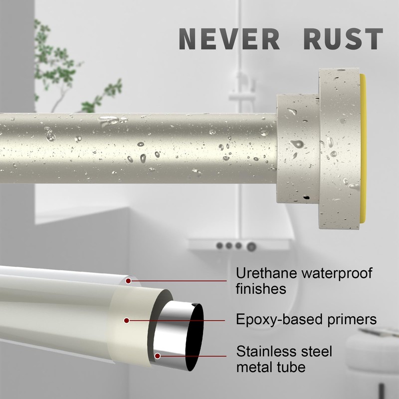 Thestoa Brushed Nickel Shower Curtain Rod Adjustable 43-92 inch, 1"Diameter