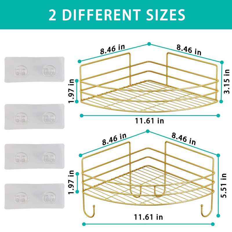Corner Shower Shelves with 4 Hooks, 2-Tier Stainless Steel Bathroom