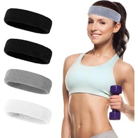 Lumbor37 Diademas Deportivas para La Cabeza, 4 Pack Hombres y Mujeres Cabeza de Elástica Banda para El Sudor y Deportes para Correr, Yoga, Fútbol, Baloncesto y Otros Deportes