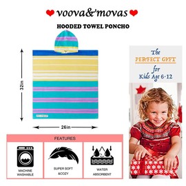VOOVA & MOVAS Hooded Beach Towels for Kids, Oversized (6-12Years,26"X64") Made from 100% Soft Cotton,Perfect for Swimming | Bathing | Beach | Birthday Gifts, Colorful Stripe
