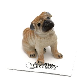 Little Critterz Pug Dog Button Fawn Puppy Site - Home Decor Animal Miniature Porcelain Figurine