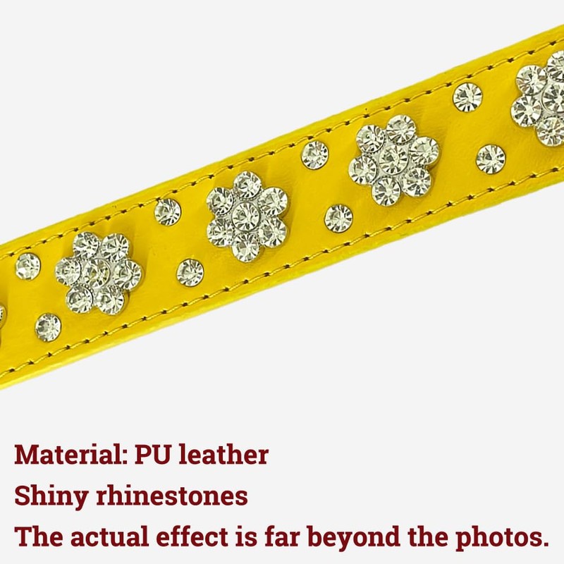 Rhinestone Flower Dog Collar - Sparkling Leather Pet Collar -