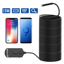 BlueFire Upgraded Super Long 1080P Semi-Rigid Wireless Endoscope, 2 MP HD WiFi Borescope Inspection Camera, Zoomable Focus 1800mA Battery Snake Camera for Android & iOS Smartphone Tablet (15M)
