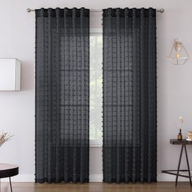 Jolilight Black Sheer Curtains 84 Inches Long for Living Room Set of 2 Panels Rod Pocket/Back Tab Window Drapes Elegant Retro Minimalist Transparent Curtain for Bedroom Casual Classic W52xL84 Black