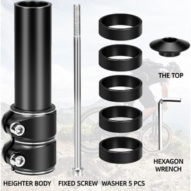 YEMAJIE Handlebar Riser Bicycle, Bicycle Handlebar Riser Bicycle MTB with Hex Keys Bicycle Stem Fabulous Shaft Extension Adapter for 28.6 mm Fork, Aluminium Alloy (Black)