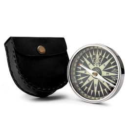 NKlaus Maritime Compass with Leather Case Chrome-Plated Brass Hiking Compass Pocket Compass 11805