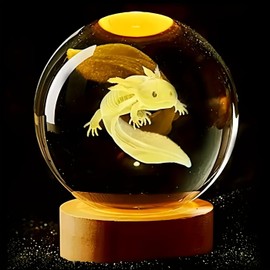 Dlgnoml 3D Salamander Children's Crystal Night Light Diameter 2.37, with LED Lamp Base, USB Socket, Suitable for Bedroom Decoration, Desk Ornaments, is The Ideal Gift for Boys and Girls!