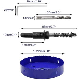 Luomorgo 6 3/8 inch 162mm Hole Saw, 1 1/4 inch Cutting Depth HSS Bi-Metal Hole Cutter with Hex Shank Drill Bit Adapter for Wood Cornhole Boards Plastic Drywall Fiberboard