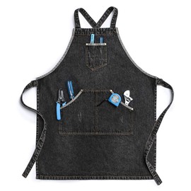 Jeanerlor - Cotton Denim Apron for Women and Men Hairstylist Adjustable S to XL, Black, Adjustable:S to L