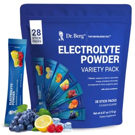 Dr. Berg Nutritionals- Paquetes de electrolitos en polvo sin azúcar del Dr. Berg (paquete variado) Mezcla de bebida diaria con electrolitos 28 unidades