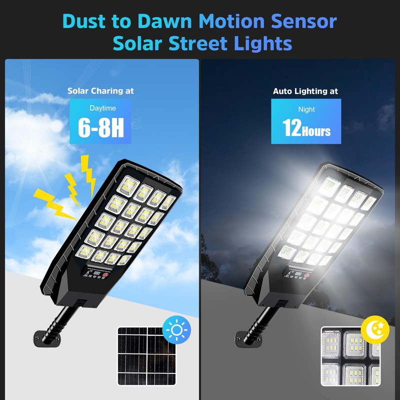 2 Pack Solar Street Lights Outdoor Waterproof, 6500K 20000LM Wide