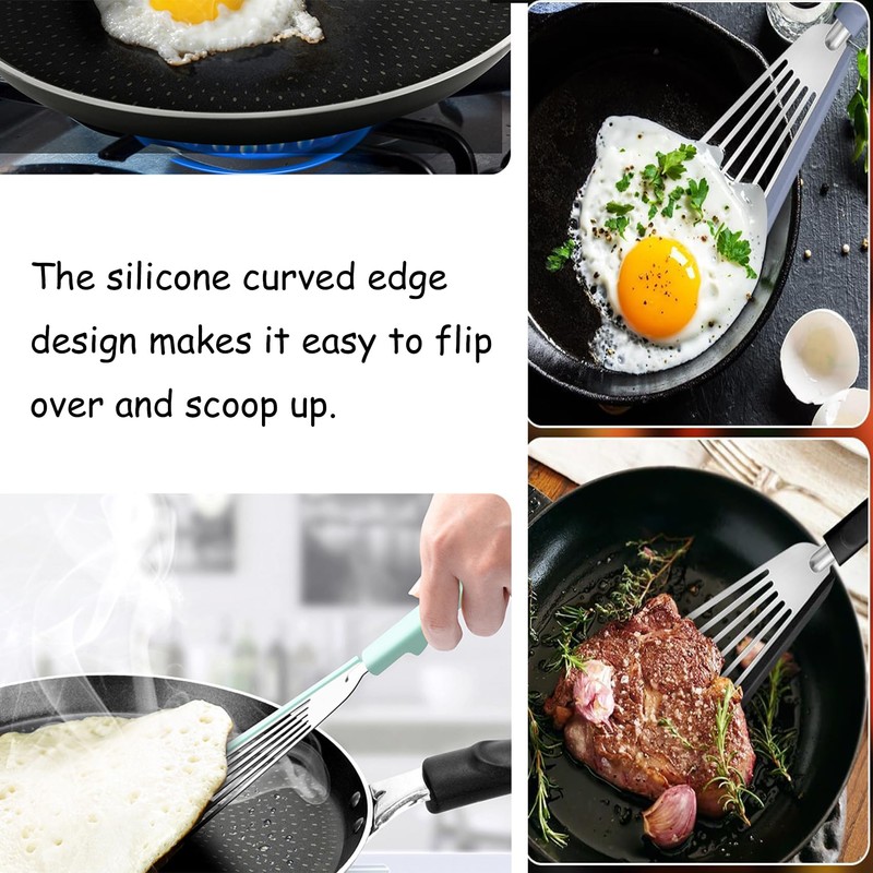 UCSAJI Silicone Fish Spatula Turner Thin Slotted Flexible Stainless Steel