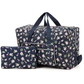 Arxus Large foldable travel bag. Carry the travel bag over luggage at the weekend with shoulder strap, Blue flamingo, Einheitsgröße