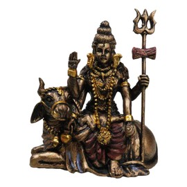Ebros Eastern Enlightenment Vastu Hindu God Mahadeva Lord Shiva Sitting On Nandi Bull Miniature Figurine 3" Tall Auspicious Yogi Deity Mini Sculpture