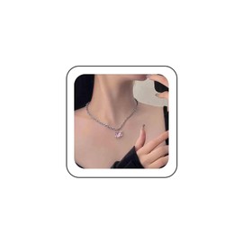 Xmsrn Vintage Pink Crystal Heart Pendant Necklace Rhinestone Heart Necklace Silver Cz Heart Love Choker Necklace Sparkly Crystal Love Heart Choker Necklace Jewelry for Women and Girls