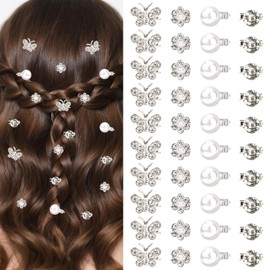 lasuroa 40 Pcs Mini Flower Hair Clips Set, Bling Sparkly Rhinestone & Pearl Hairpins Cute Decorative Butterfly & Flower Hair Accessories for Wedding Bridal Dance Party