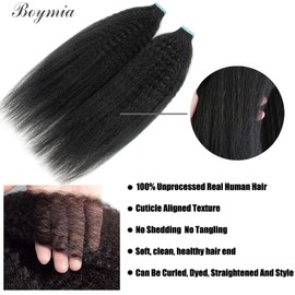 Boymia Kinky Straight Tape In Extensions Tape Ins Human Hair Tape In Extensions Human Hair Black Women Extensions Human Hair Natural Invisible 20PCS 22Inch 50g (22inch)