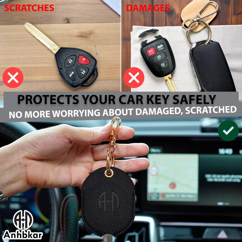 ANHBKAR Black Leather Key Cover for Broken Car Key Loop