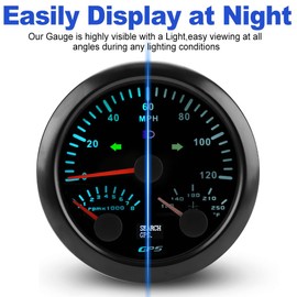 WATERWICH 3/8" 85mm 3in1 Tachometer RPM Water Temp Gauge Speedometer 7 Color for Car Boat