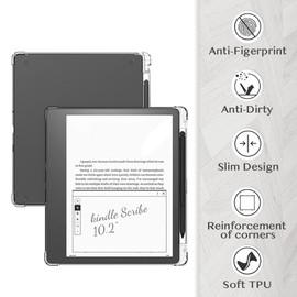 J.M.SHOW Clear Case Compatible with Kindle Scribe 10.2" (2022/2024Release), Slim Lightweight Silicone Thin Soft Protective TPU Back Shell