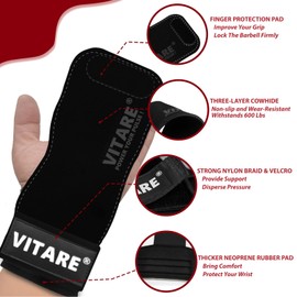 Weight Lifting Wrist Strap, Triple Leather Weightlifting Grip Wraps for Deadlifts, Pull-Ups, Powerlifting, Dumbbells, Anti-Slip Gym Gloves, Workout Gifts for Men Women Dad Husband (Pair)